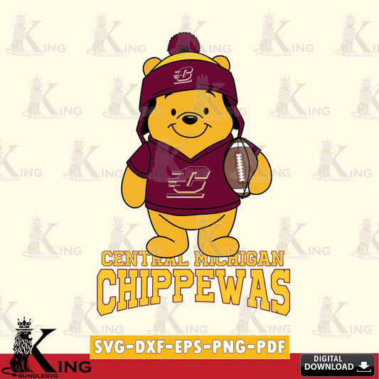 High-quality graphic of a Central Michigan Chippewas Winnie the Pooh player in football, digital download for Cricut Maker and