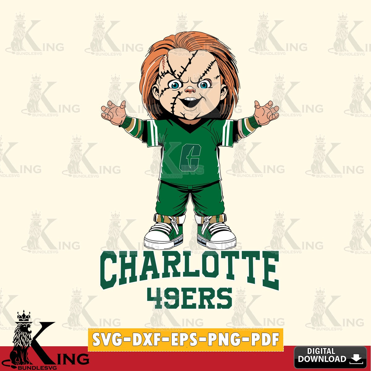 Eye-catching graphic of Charlotte 49ers Chucky Football, a digital file for silhouette cameo and cricut projects.