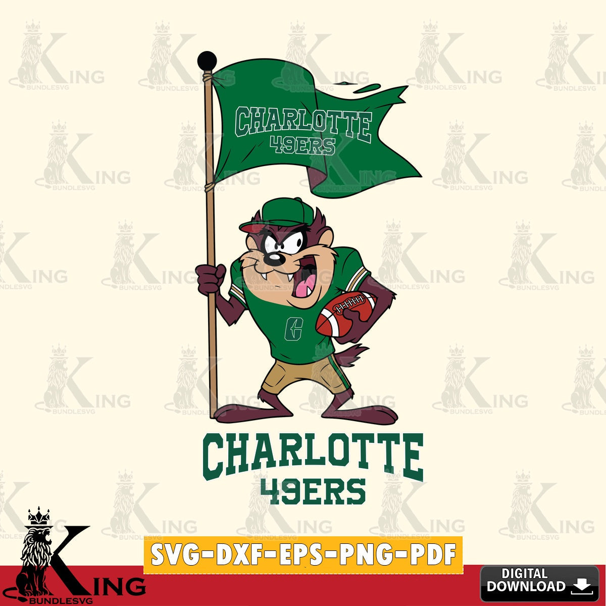 Charlotte 49ers Football Taz Flag Art SVG file, Cut file  , Digital Download , Instant Download, Taz svg, NCAA svg