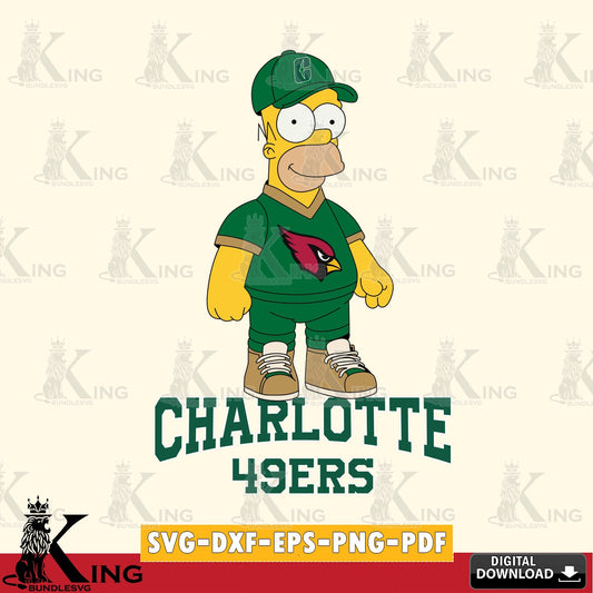 Vector design showing Charlotte 49ers Homer Simpson football, NCAA, cut, digital vector illustration for POD merchandise and
