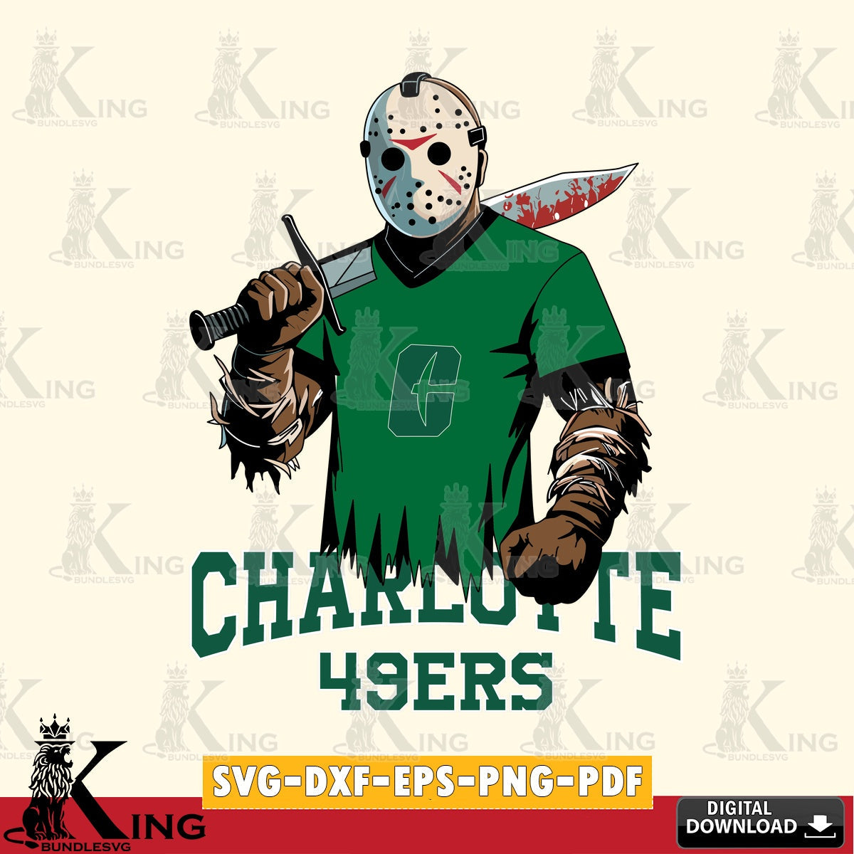 Digital download featuring Charlotte 49ers Jason Voorhees Football NCAA design, SVG PNG design suitable for Glowforge and laser