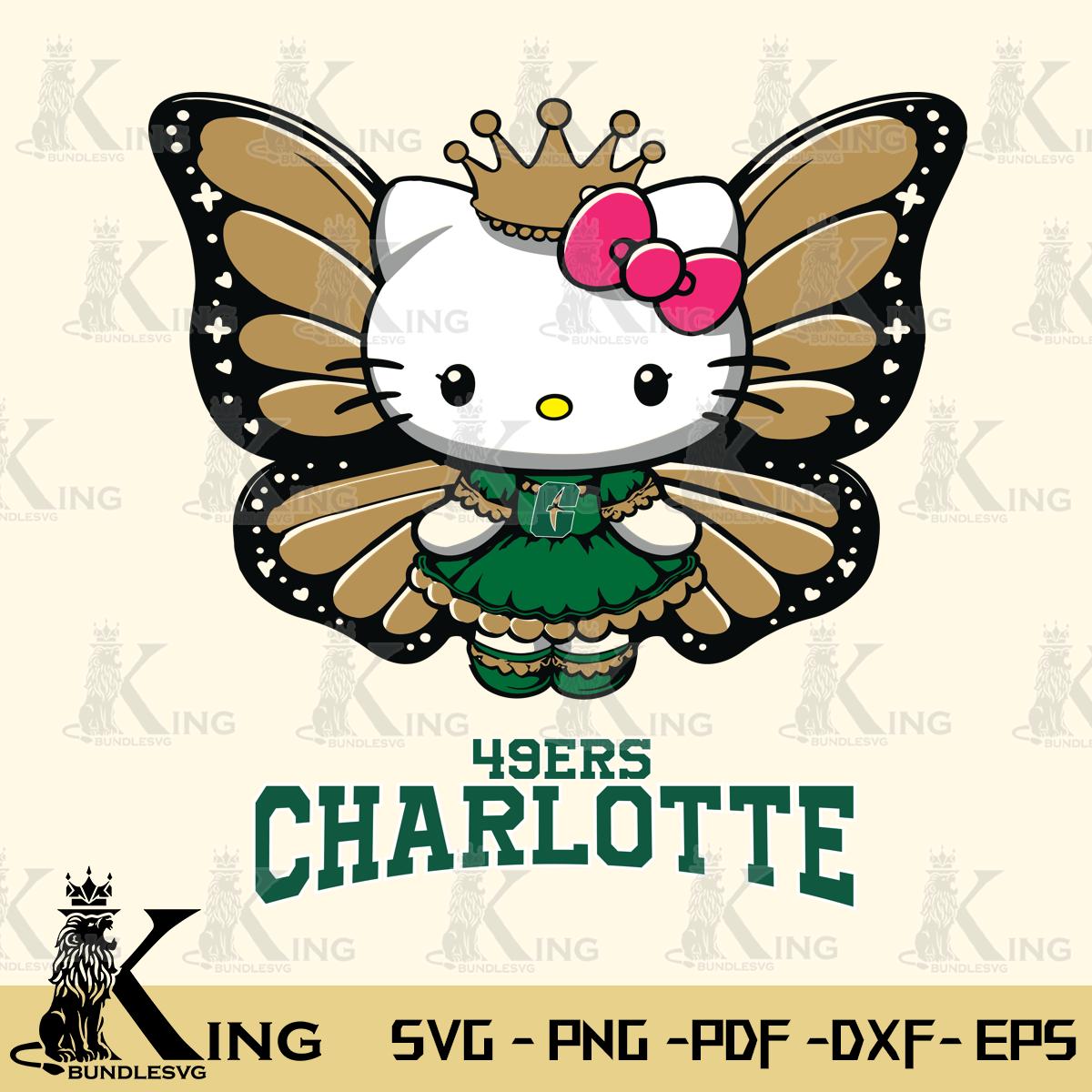 Charlotte 49ers Kitty Wings & Flowers Svg Eps Dxf Png File, Digital Download