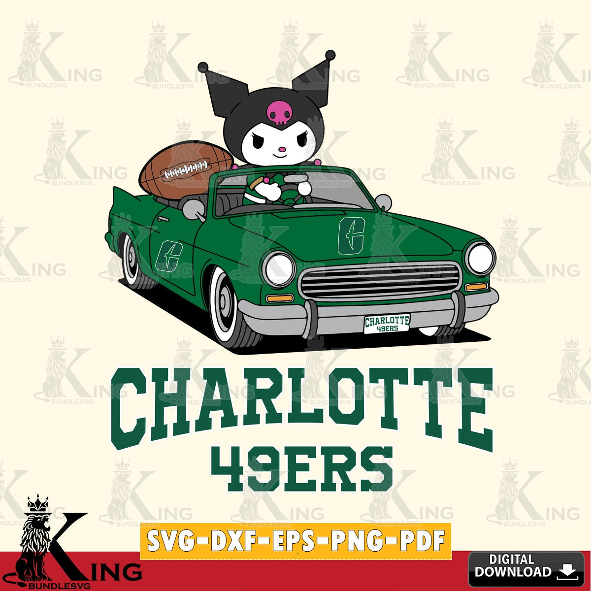 Charlotte 49ers Kuromi Car Football Game SVG file, Cricut, Cut file  , Digital Download , Instant Download, Sanrio svg, Clipart