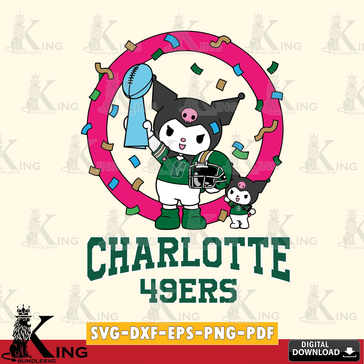 Charlotte 49ers Kuromi Football Champion SVG file, Cricut, Cut file  , Digital Download , Instant Download, Sanrio svg, Clipart