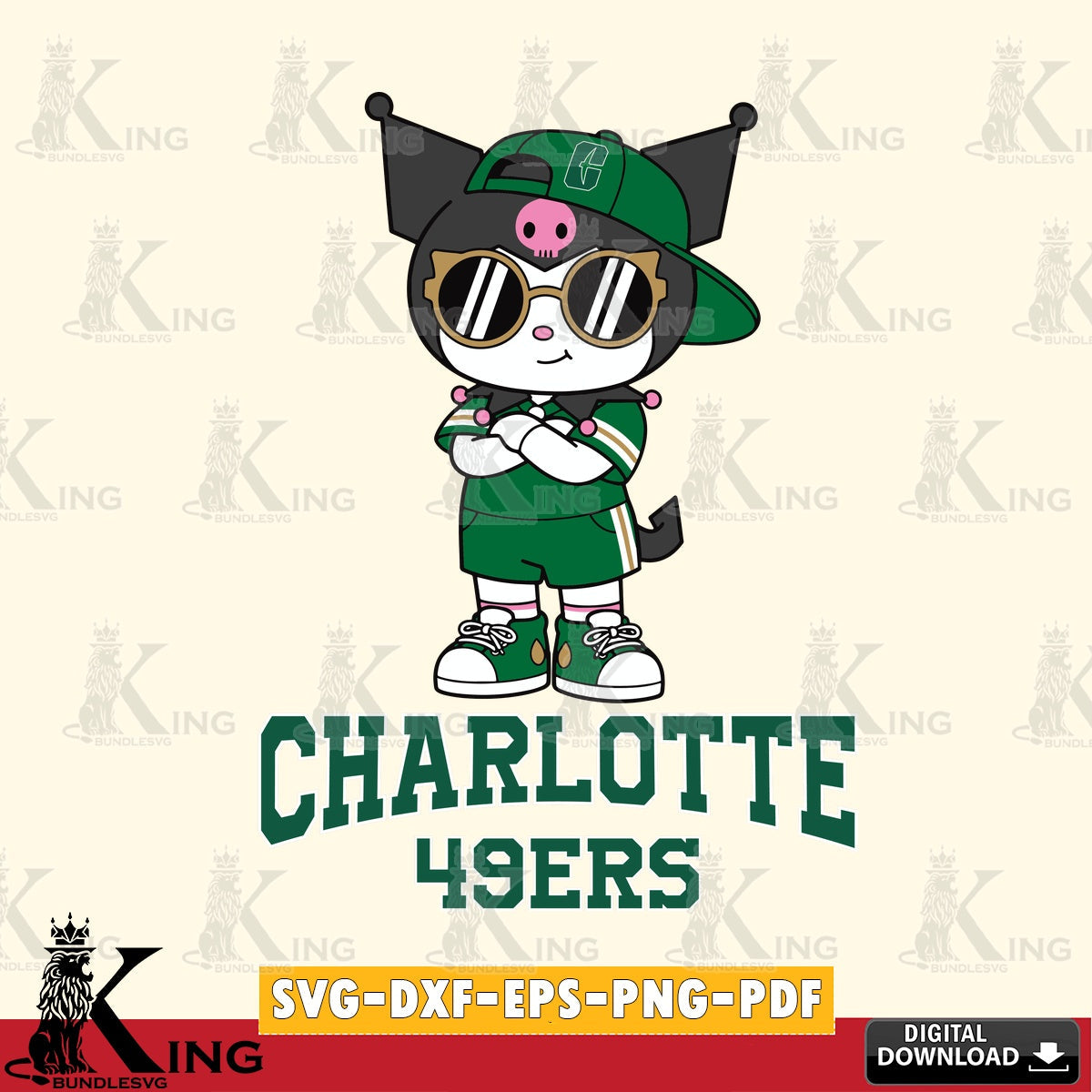 Charlotte 49ers Kuromi Football Jersey SVG file, Cricut, Cut file  , Digital Download , Instant Download, Sanrio svg, Clipart