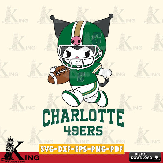 Charlotte 49ers Kuromi Football Run SVG file, Cricut, Cut file  , Digital Download , Instant Download, Sanrio svg, Clipart