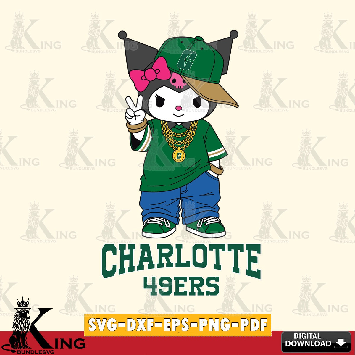 Charlotte 49ers Kuromi Streetwear Style SVG file, Cricut, Cut file  , Digital Download , Instant Download, Sanrio svg, Clipart
