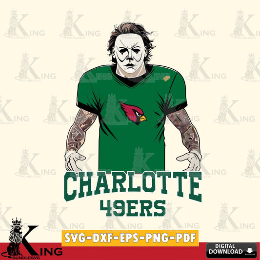 Creative design featuring a Charlotte 49ers Michael Myers Tattoo Football, crafting file for iron-on transfer and vinyl decals