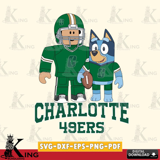 Charlotte 49ers Roblox & Bluey Football SVG file , NCAA Cricut,  File cut , Digital Download , PDF File