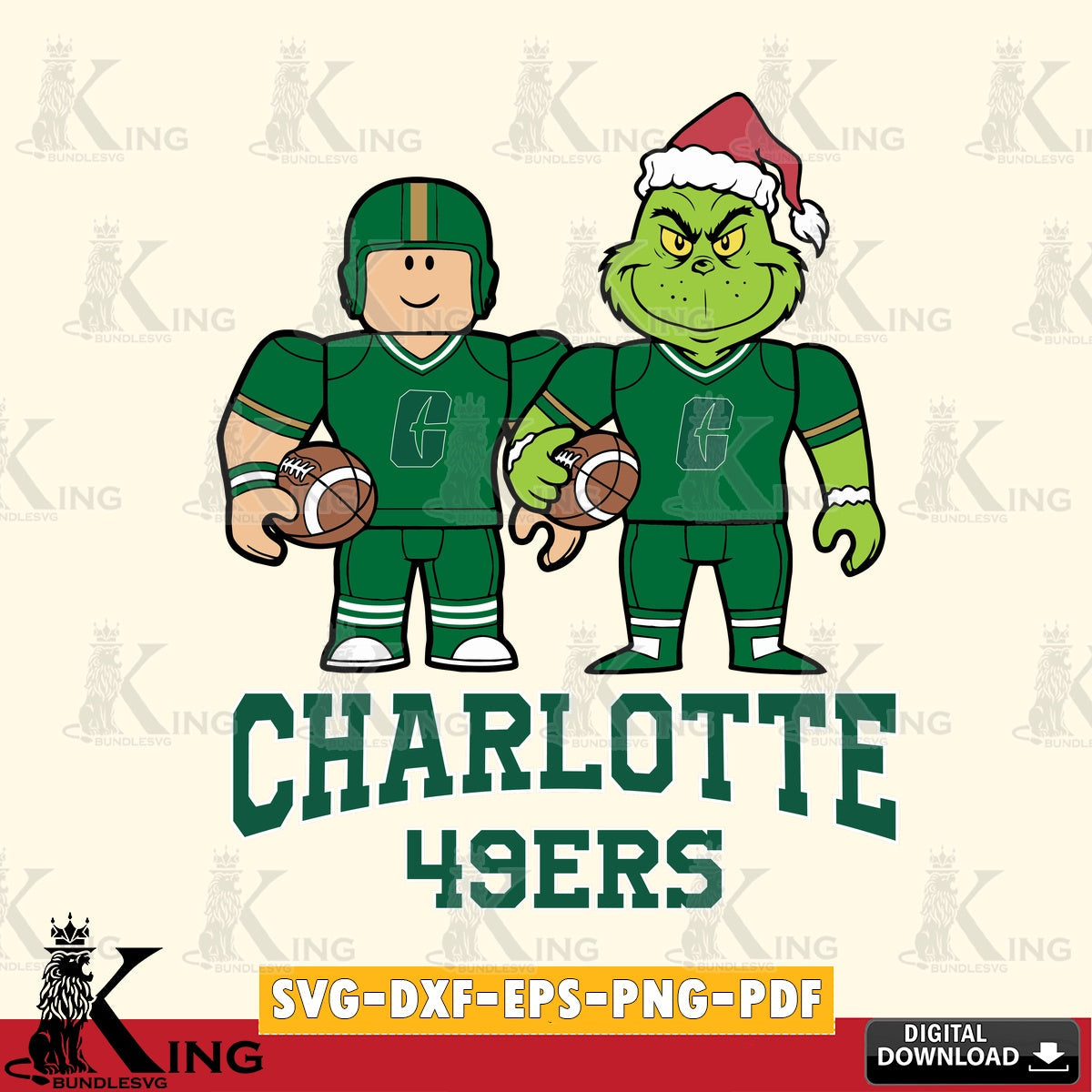 Charlotte 49ers Roblox & Grinch Football SVG file , NCAA Cricut,  File cut , Digital Download , PDF File