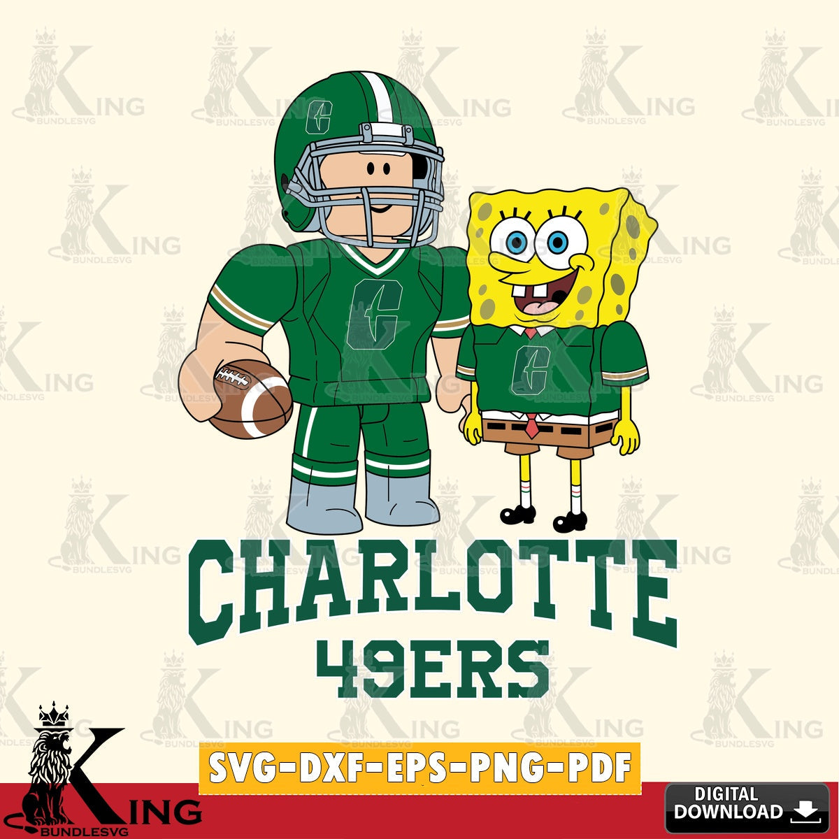 Charlotte 49ers Roblox & Spongebob Football SVG file , NCAA Cricut,  File cut , Digital Download , PDF File