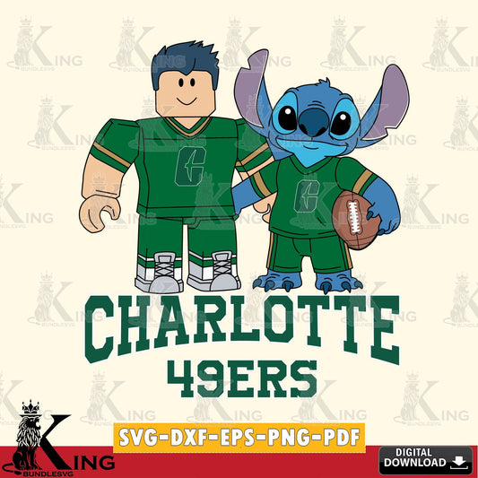 Charlotte 49ers Roblox & Stitch Football SVG file , NCAA Cricut,  File cut , Digital Download , PDF File