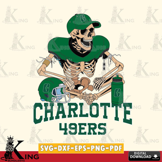 Detailed illustration of a Charlotte 49ers skeleton football player, versatile clip art for stickers, decals, and mugs.