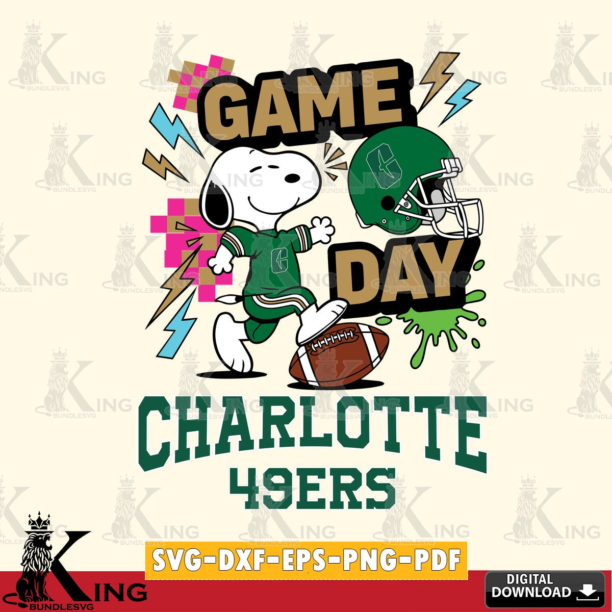 Charlotte 49ers Snoopy Game day SVG, Cricut, Cut file  , Digital Download , Instant Download, Peanuts svg, NCAA svg, Football svg, Sport svg