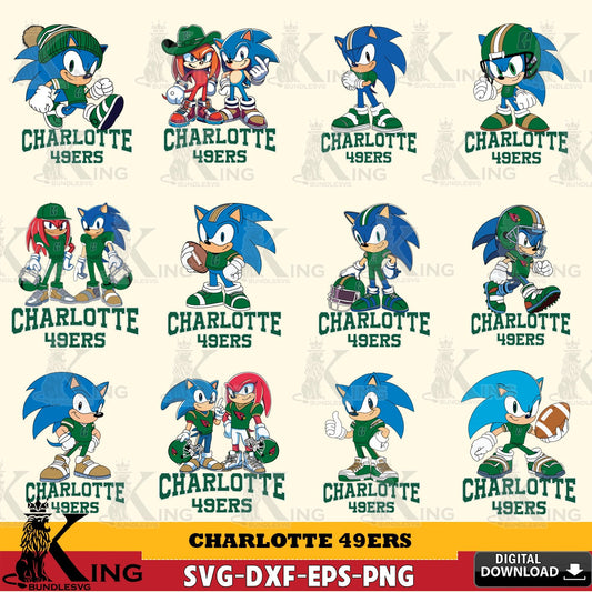 All-in-one bundle of Charlotte 49ers Sonic & Knuckles NCAA Football printable vector design for sublimation and crafts