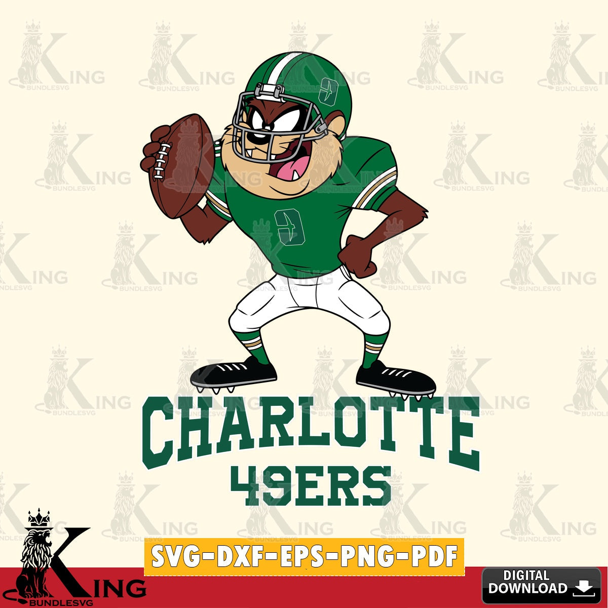 Charlotte 49ers Taz Football Player SVG file, Cut file  , Digital Download , Instant Download, Taz svg, NCAA svg