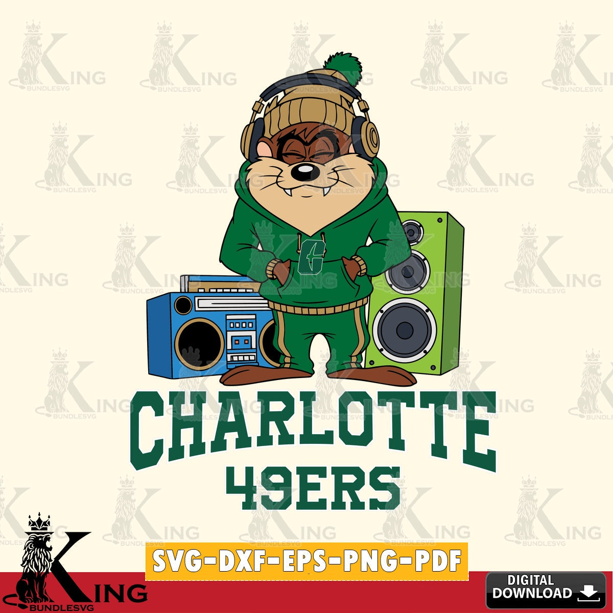 Charlotte 49ers Taz Hip Hop SVG file, Cut file  , Digital Download , Instant Download, Taz svg, NCAA svg