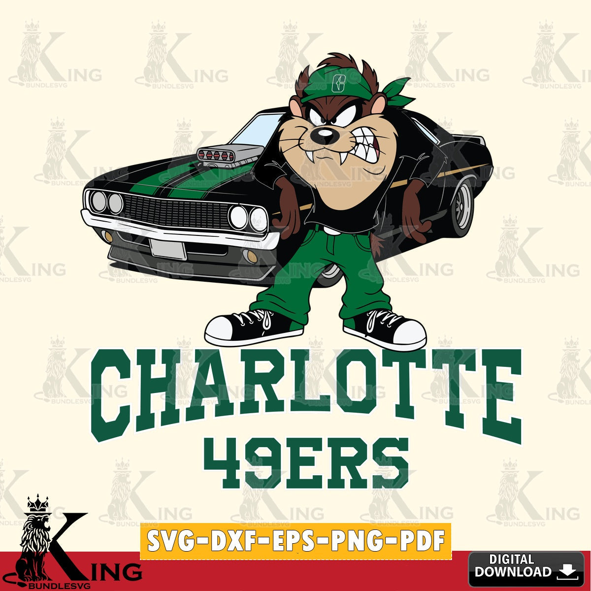 Charlotte 49ers Taz Racing Car SVG file, Cut file  , Digital Download , Instant Download, Taz svg, NCAA svg