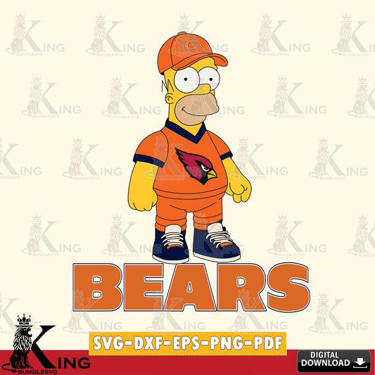 Hand-drawn style art of Chicago Bears Homer Simpson playing football, vector illustration for POD merchandise and apparel