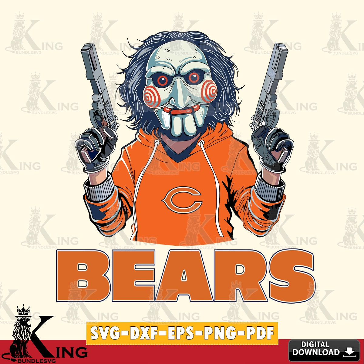 Modern graphic depicting a Chicago Bears Jigsaw Billy Football, printable vector design for sublimation and crafts