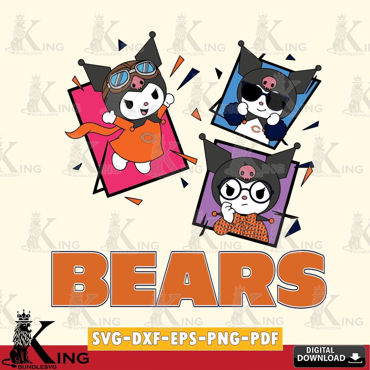 Chicago Bears Kuromi Action Football SVG file, Cricut, Cut file  , Digital Download , Instant Download, Sanrio svg, Clipart