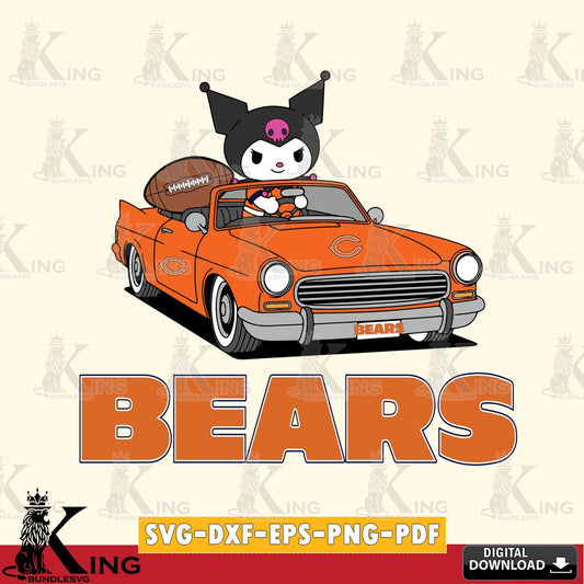 Chicago Bears Kuromi Car Football Game SVG file, Cricut, Cut file  , Digital Download , Instant Download, Sanrio svg, Clipart