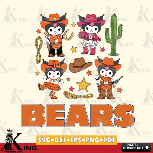 Chicago Bears Kuromi Cowboy Western SVG file, Cricut, Cut file  , Digital Download , Instant Download, Sanrio svg, Clipart