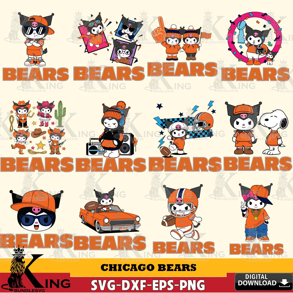Chicago Bears Kuromi Football Jersey NFL Bundle SVG file, Cricut, Cut file  , Digital Download , Instant Download, Sanrio svg, Clipart