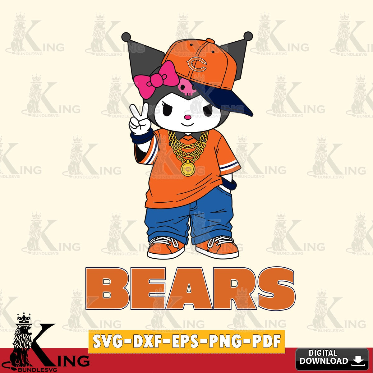 Chicago Bears Kuromi Streetwear Style SVG file, Cricut, Cut file  , Digital Download , Instant Download, Sanrio svg, Clipart