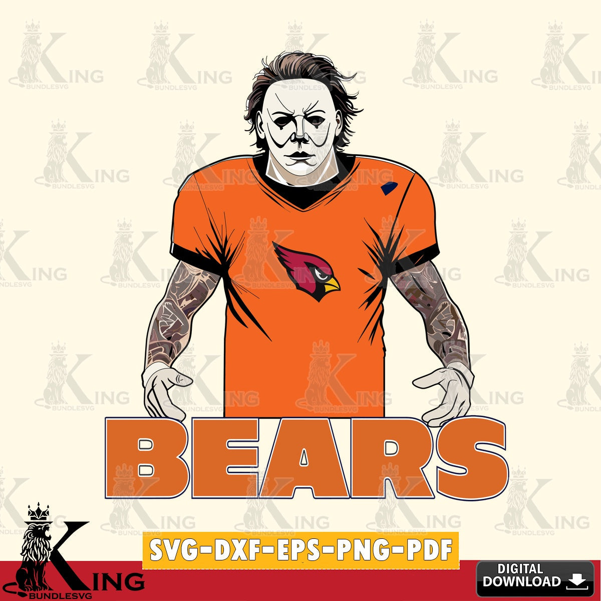Eye-catching graphic of a Chicago Bears Michael Myers Tattoo Football, digital clipart compatible with laser engraving and