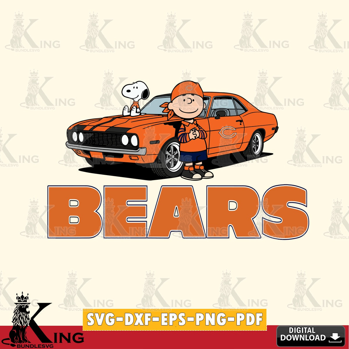 Chicago Bears Peanuts Muscle Car Cricut file , Cut file  , Digital Download , PDF File , Instant Download