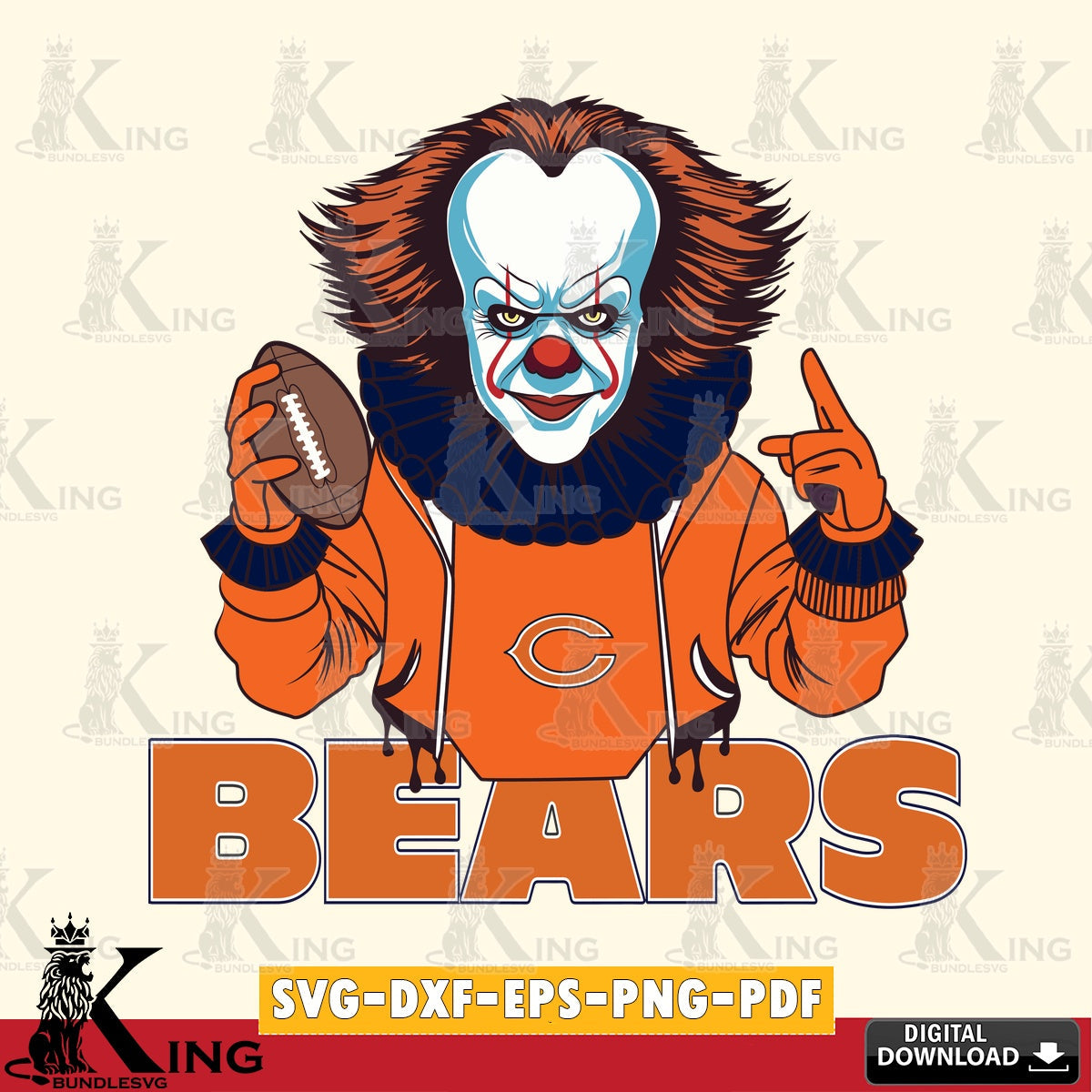 Custom design featuring a Chicago Bears player Pennywise football image SVG cut file for personalized gifts and laser projects