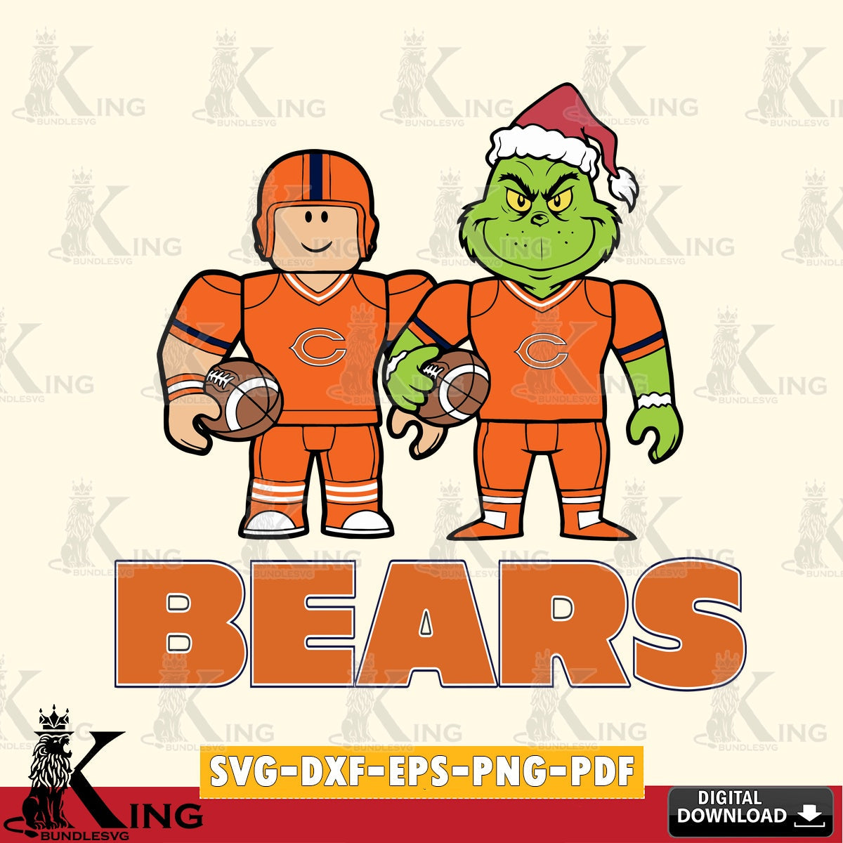 Unique artwork depicting a Chicago Bears Roblox & Grinch Football, cut file ideal for vinyl projects and T-shirt printing.