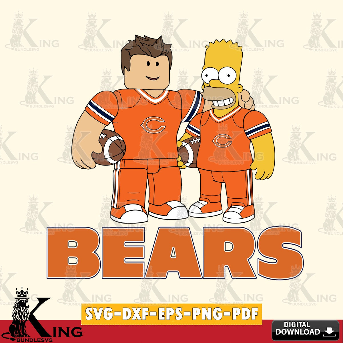 Custom design featuring Chicago Bears Roblox, Homer Simpson football, NFL cut, high-quality vector for DIY scrapbooking and home