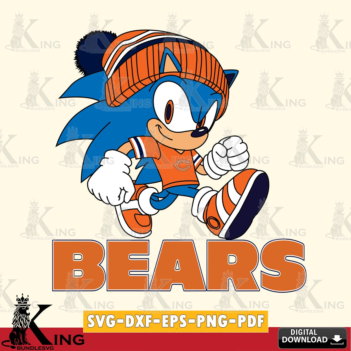 High-quality graphic of a Chicago Bears Sonic Football SVG PNG files perfect for Cricut and Silhouette cutting