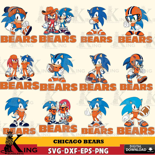 Premium pack containing Chicago Bears Sonic & Knuckles NFL Football Bundle vector art for engraving, cutting, and printing.