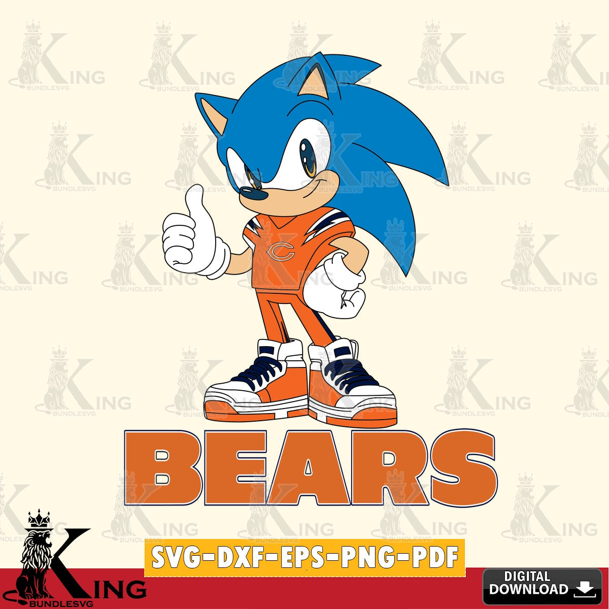 Hand-drawn style art of Chicago Bears Sonic Like Football PNG clipart for sublimation printing and graphic design