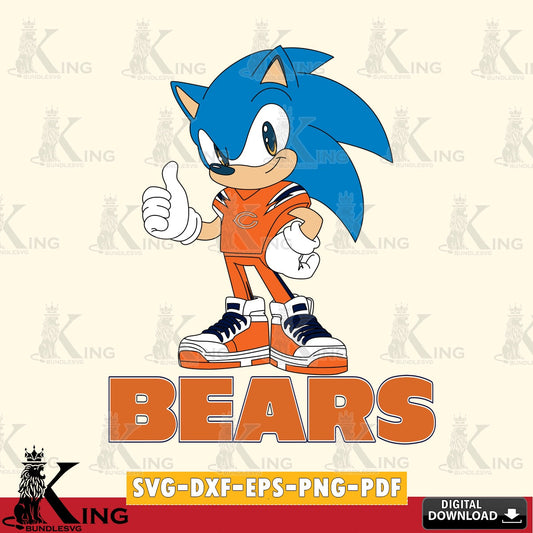Hand-drawn style art of Chicago Bears Sonic Like Football PNG clipart for sublimation printing and graphic design