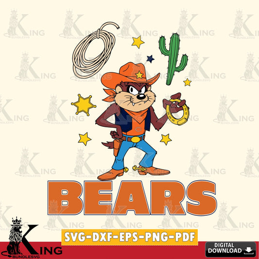 Chicago Bears Taz Cowboy Western Cut file  , Digital Download , Instant Download, Looney Tunes svg, Football svg