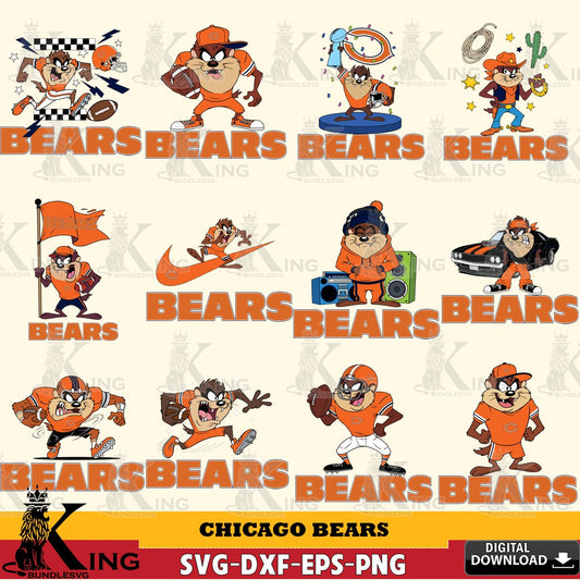 Chicago Bears Taz (Looney Tunes) Football NFL Bundle Cut file  , Digital Download , Instant Download, Looney Tunes svg, Football svg