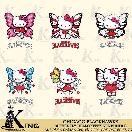 Chicago Blackhawks Butterfly Hello Kitty bundleSvg Eps Dxf Png File, Digital Download