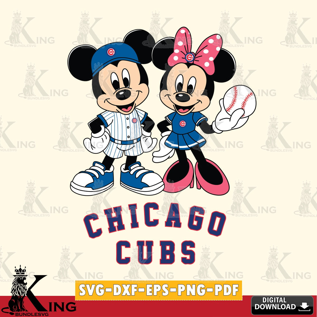 Chicago Cubs Baseball Mickey Minnie Mouse SVG file , For Cricut,  File cut , Digital Download , PDF File, Cut Files