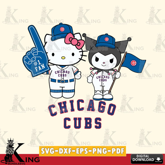 Complete bundle for Chicago Cubs Hello Kitty Kuromi fan baseball SVG cut file for personalized gifts and laser projects