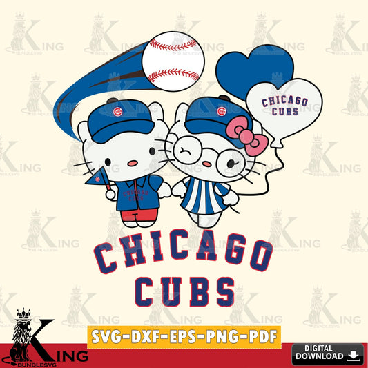 Exclusive set of Chicago Cubs Hello Kitty baseball couple SVG PNG design suitable for Glowforge and laser cutting
