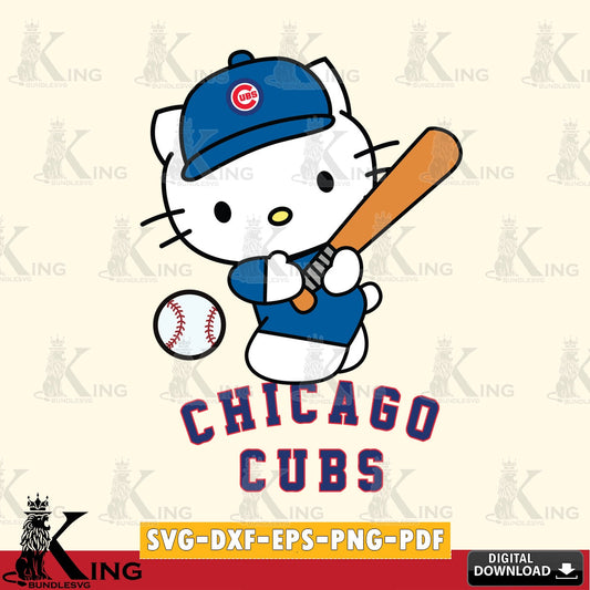 Variety pack of Chicago Cubs Hello Kitty playing baseball digital clipart compatible with laser engraving and cutting