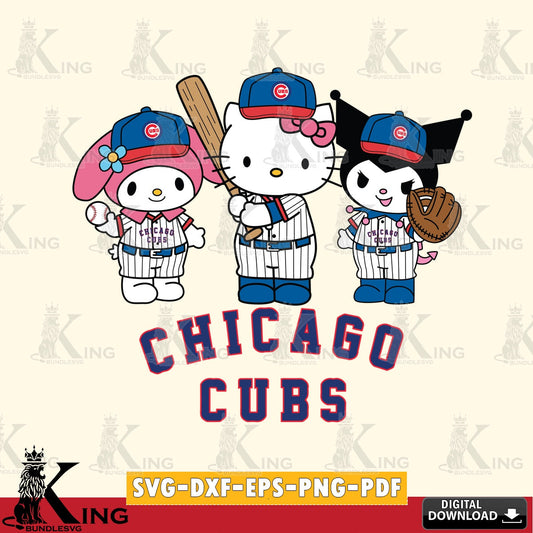 Creative design featuring a Chicago Cubs kawaii team baseball player vector art for engraving, cutting, and printing