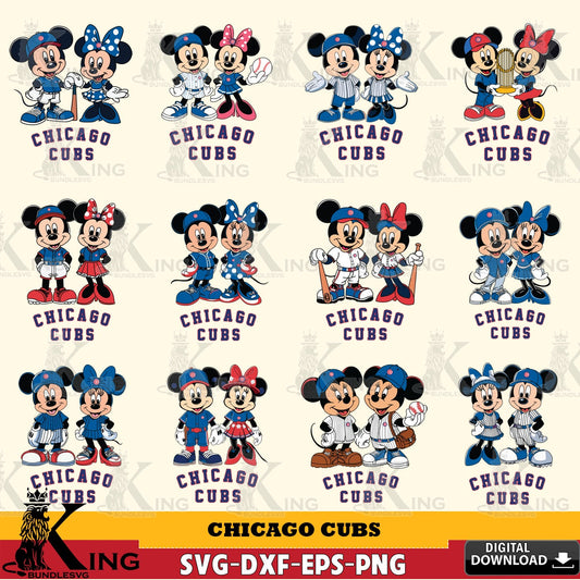 Chicago Cubs Mickey Minnie Baseball Player MLB Bundle SVG file , For Cricut,  File cut , Digital Download , PDF File, Cut Files