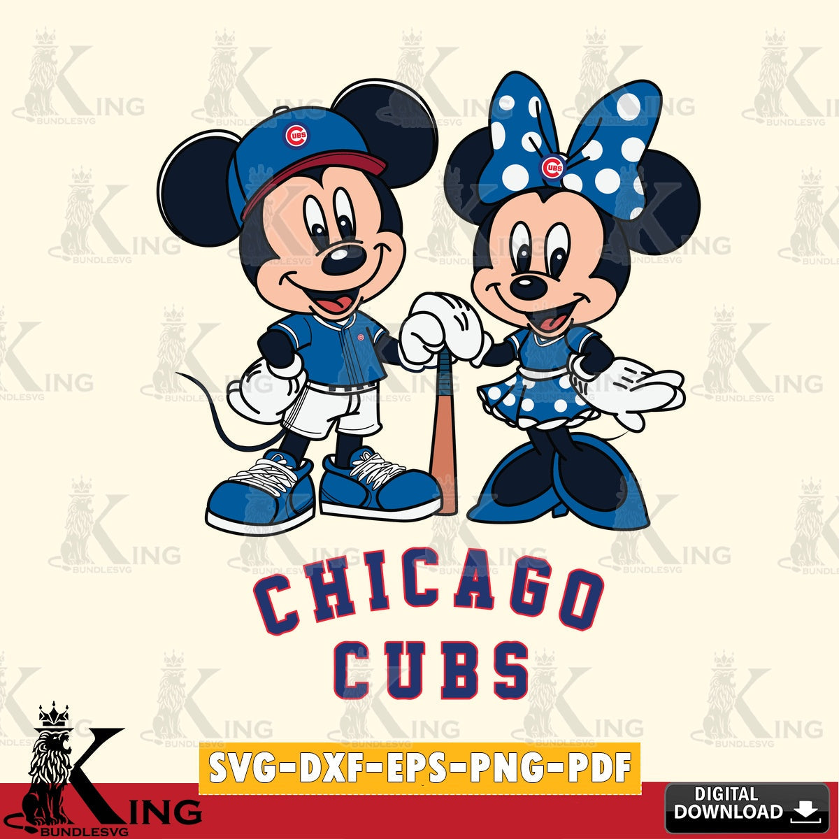 Chicago Cubs Mickey Minnie Mouse Sport SVG file , For Cricut,  File cut , Digital Download , PDF File, Cut Files