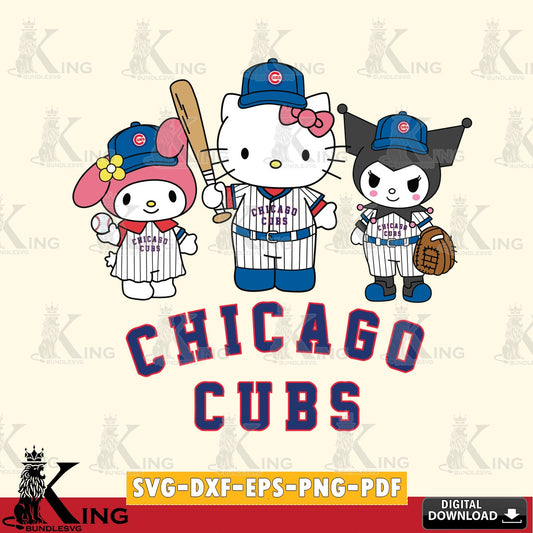 Jumbo collection of Chicago Cubs Squad kitty kuromi melody, high-quality vector for DIY scrapbooking and home decor