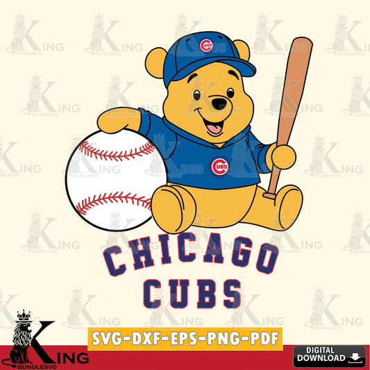 Digital download featuring a Chicago Cubs Winnie the Pooh baseball star player high-quality vector for DIY scrapbooking and home